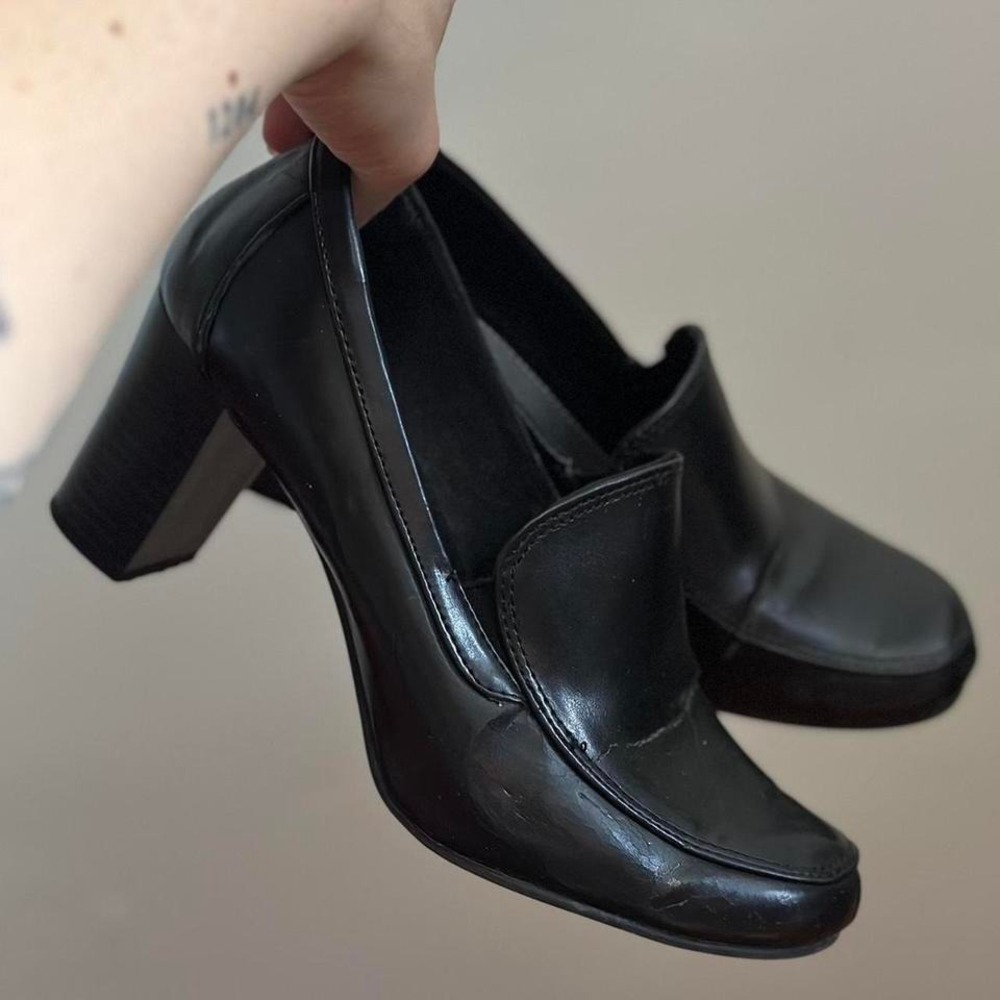 Black loafer heels by GH Bass